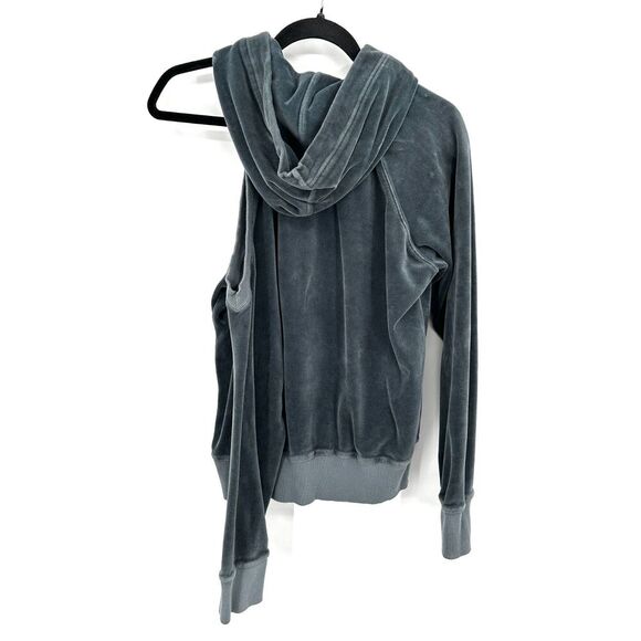 HUDSON Blue Frost Velvet Velour Cold Shoulder Hoodie Sweatshirt Size Small - Picture 5 of 10
